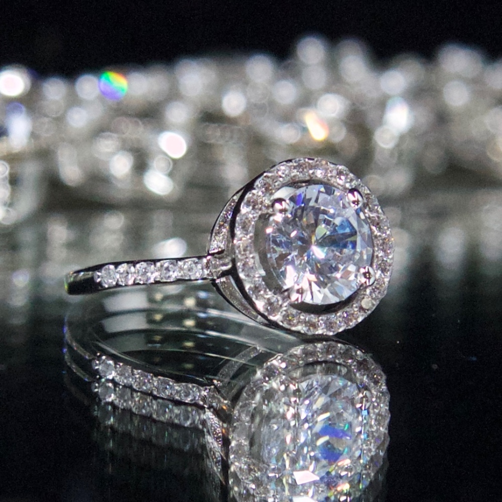 14kt Gold Dipped Swarovski Halo Engagement Ring - Picture 6 of 8